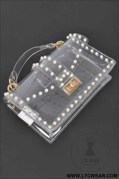 Transparent Clutch W/faux Pearl
