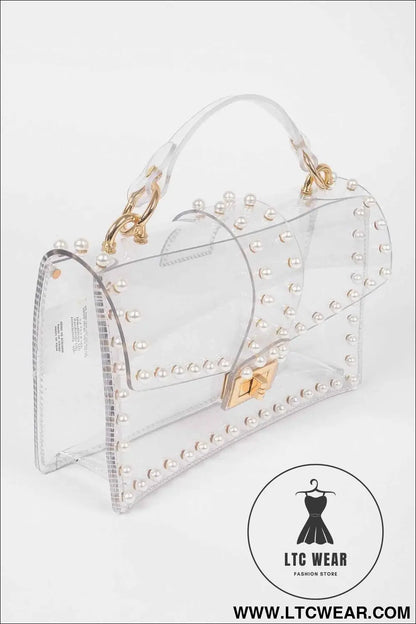 Transparent Clutch W/faux Pearl