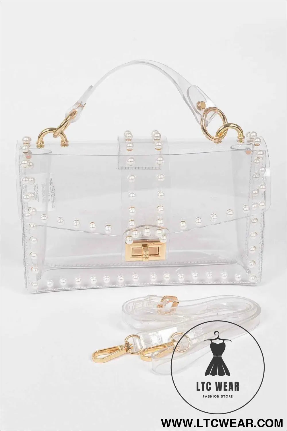 Transparent Clutch W/faux Pearl