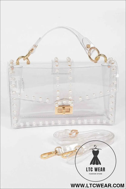 Transparent Clutch W/faux Pearl