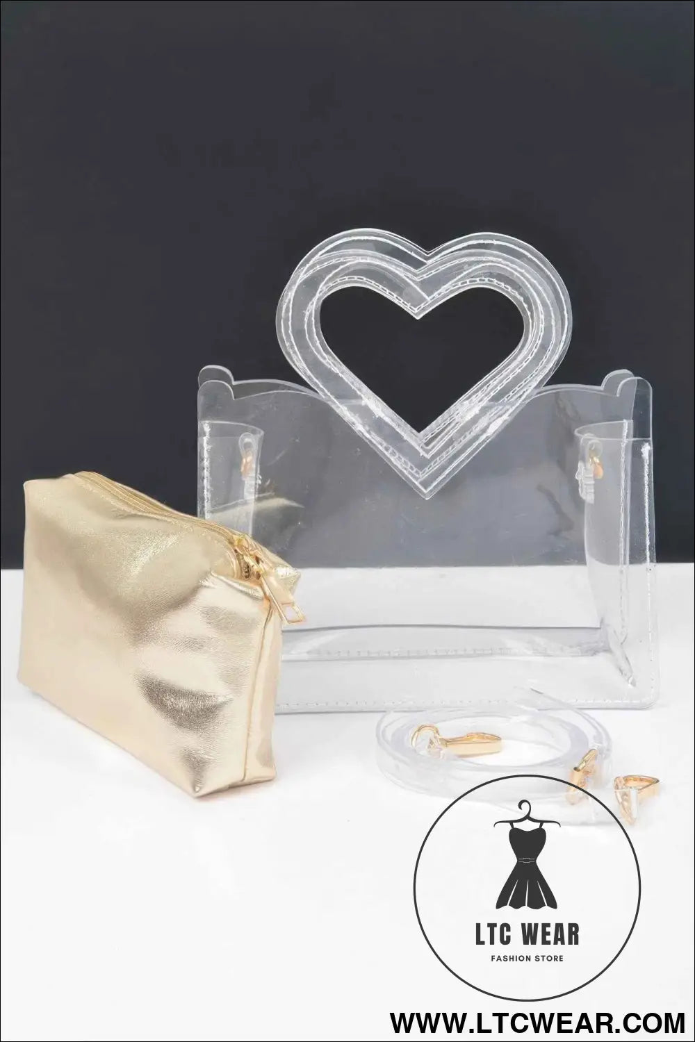 Transparent Heart Shape Handle Clutch W/pouch