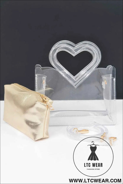 Transparent Heart Shape Handle Clutch W/pouch