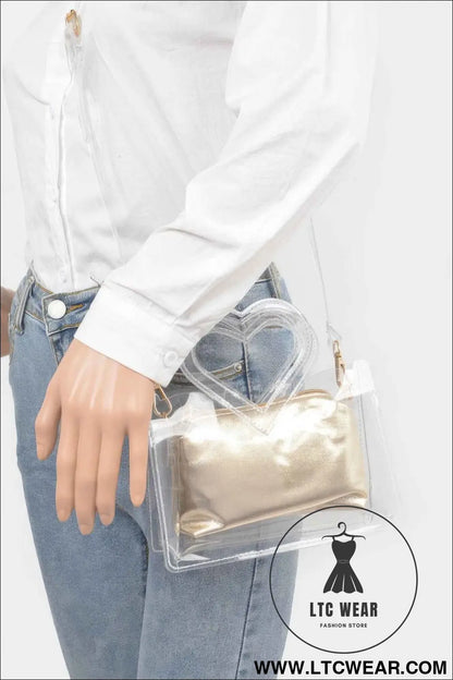 Transparent Heart Shape Handle Clutch W/pouch