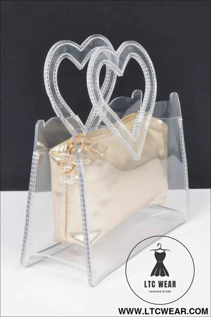 Transparent Heart Shape Handle Clutch W/pouch