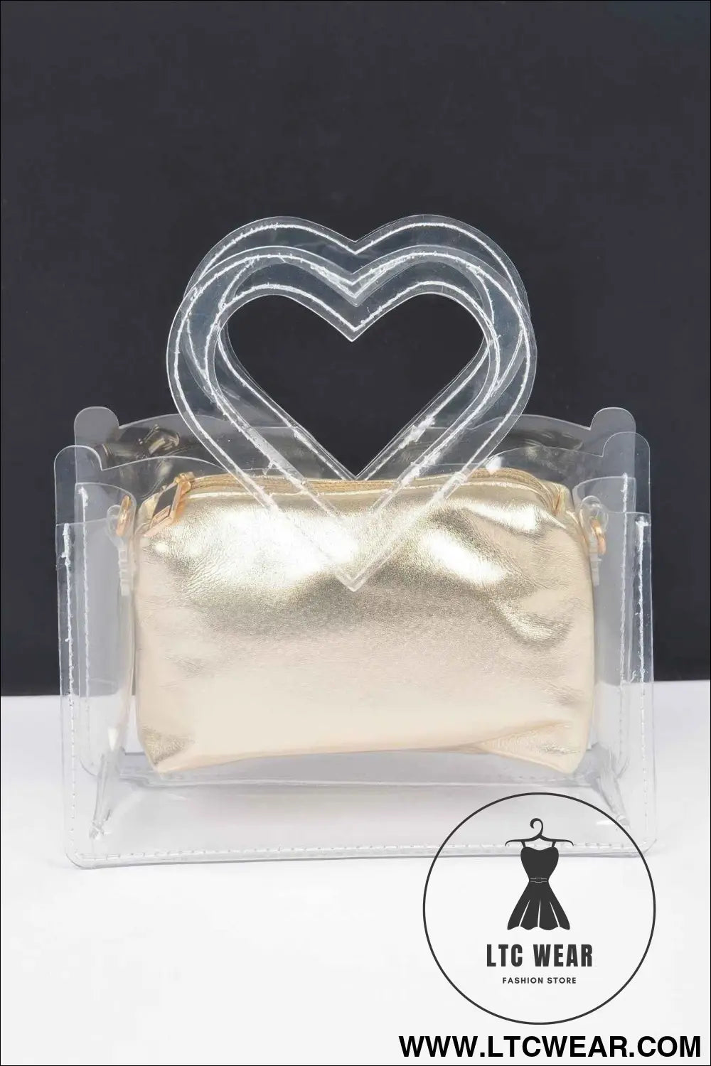 Transparent Heart Shape Handle Clutch W/pouch