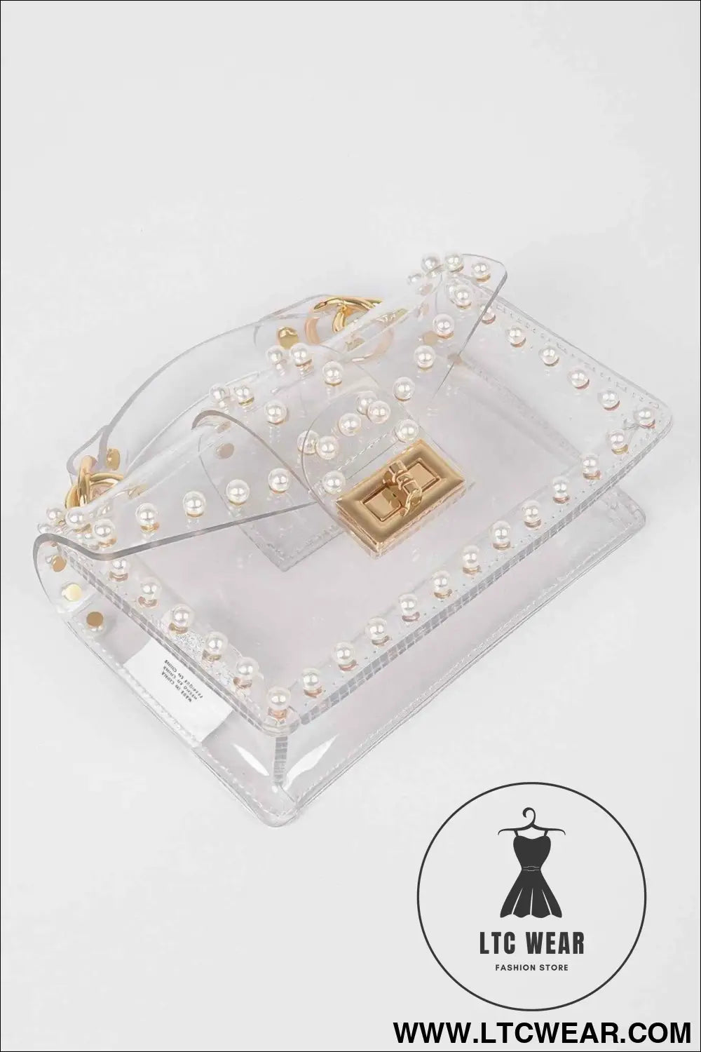 Transparent Single Handle Clutch W/faux Pearl