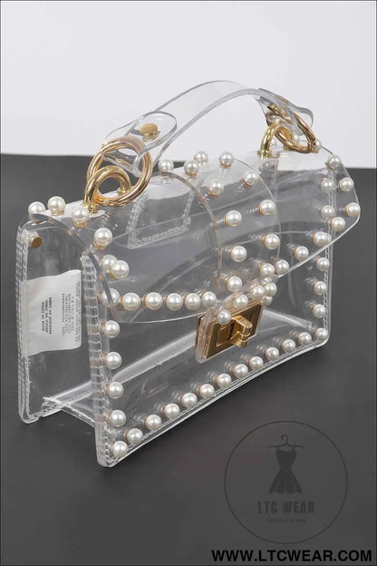 Transparent Single Handle Clutch W/faux Pearl