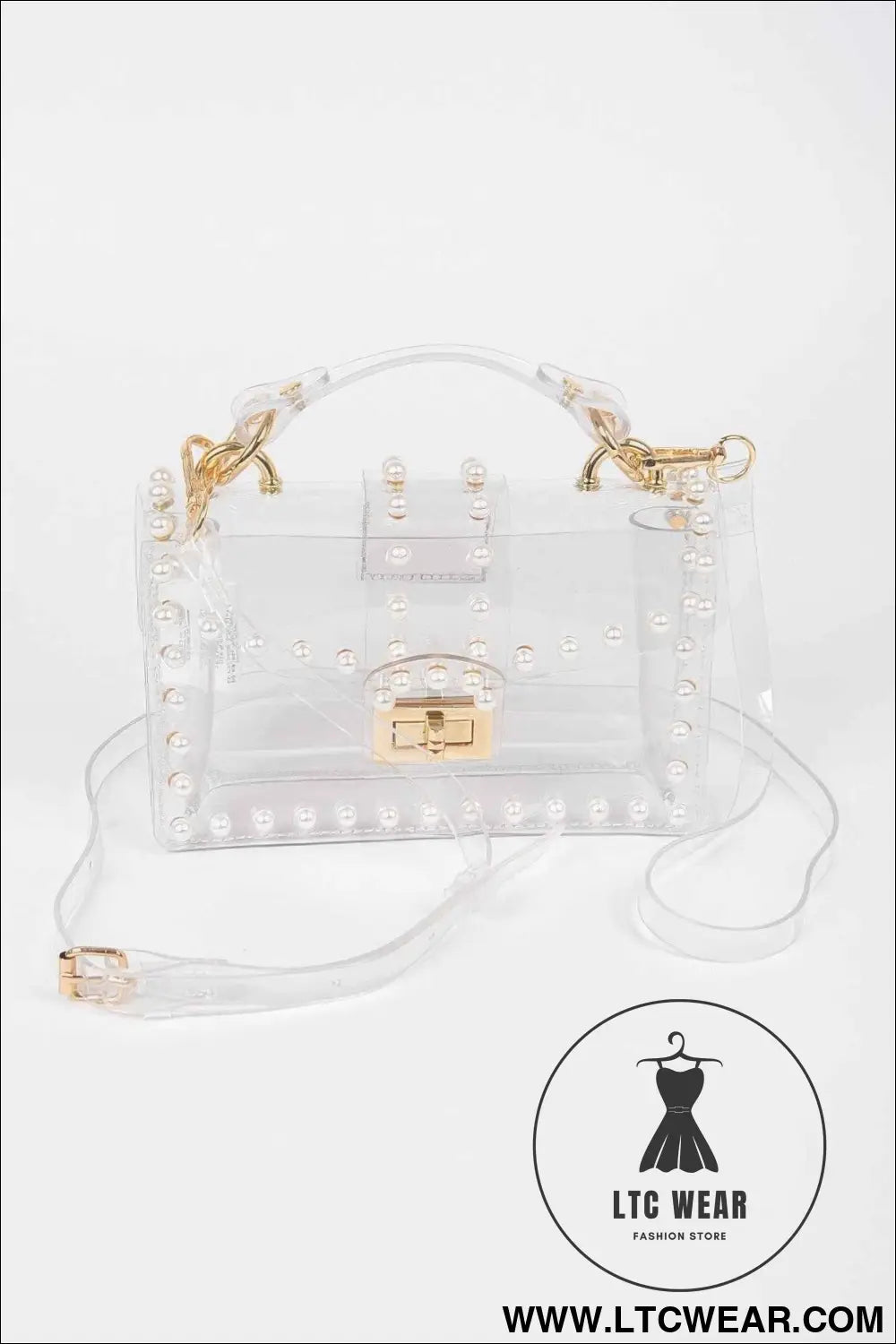 Transparent Single Handle Clutch W/faux Pearl