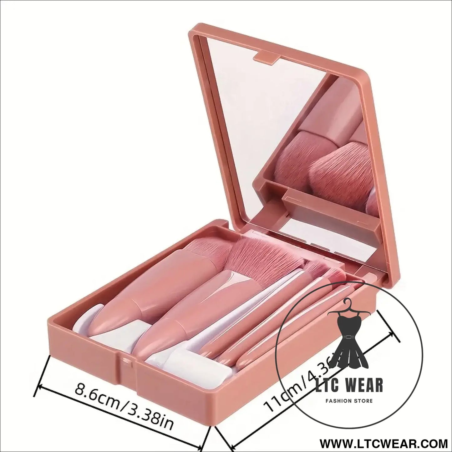 Travel-Ready: 5Pcs Portable Makeup Brush Set with Mirror - L.T.C Wear Online Fashion Store