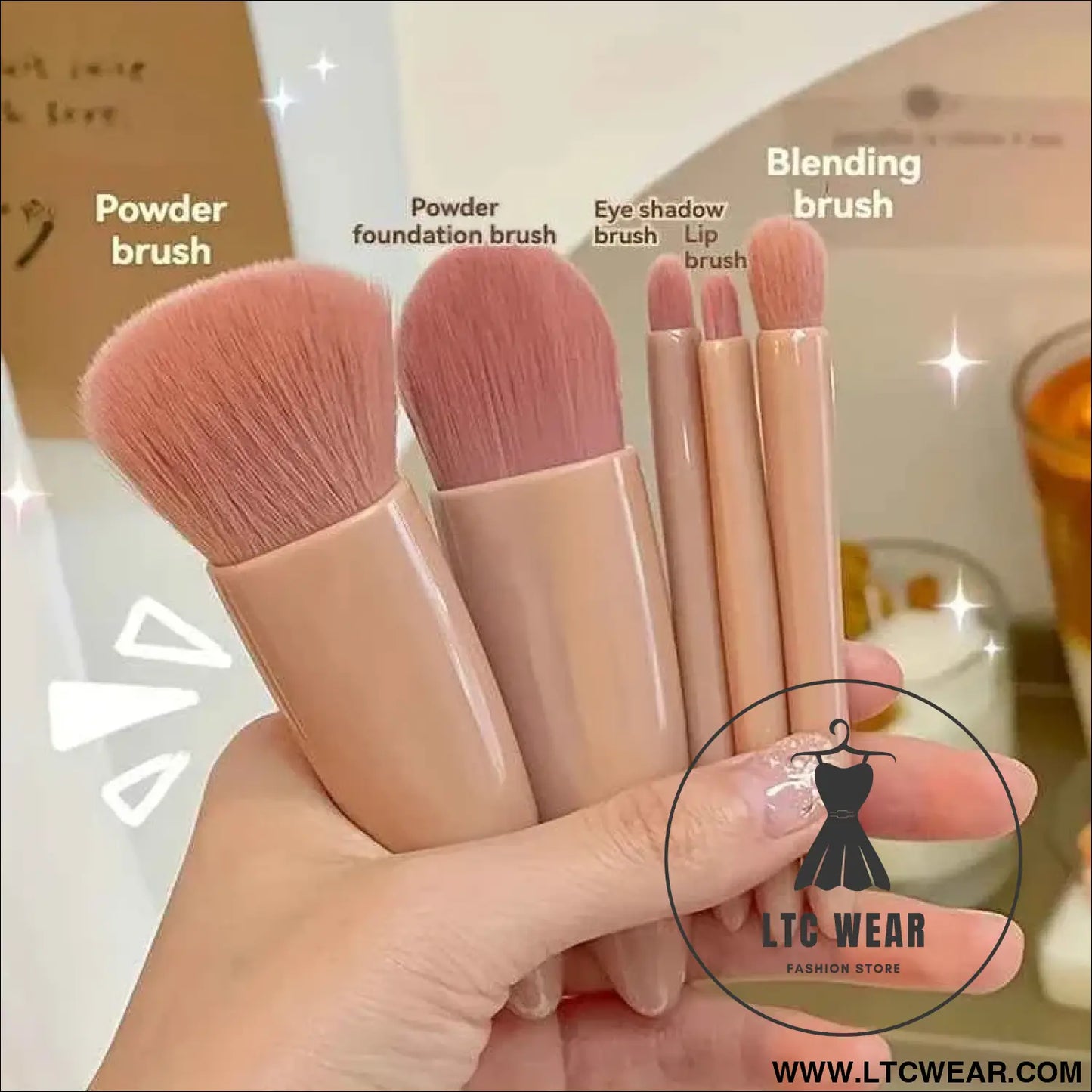 Travel-Ready: 5Pcs Portable Makeup Brush Set with Mirror