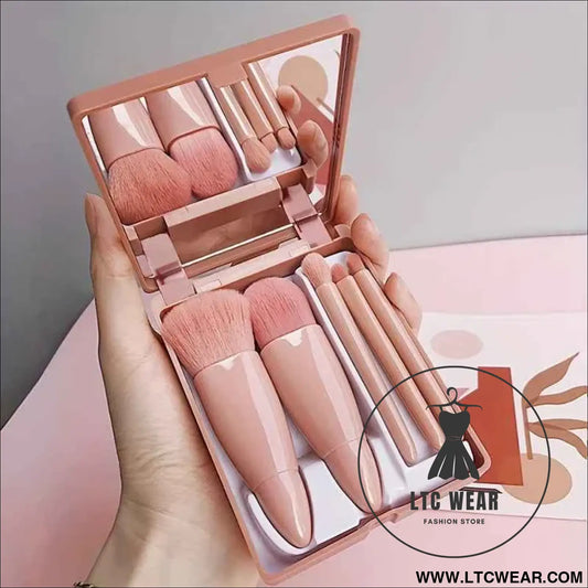 Travel-Ready: 5Pcs Portable Makeup Brush Set with Mirror