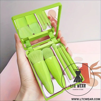 Travel-Ready: 5Pcs Portable Makeup Brush Set with Mirror - L.T.C Wear Online Fashion Store