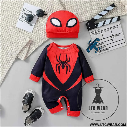 Trendy 2PCS Baby Spider Jumpsuit & Hat Set for Boys