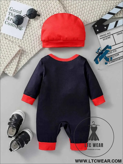 Trendy 2PCS Baby Spider Jumpsuit & Hat Set for Boys