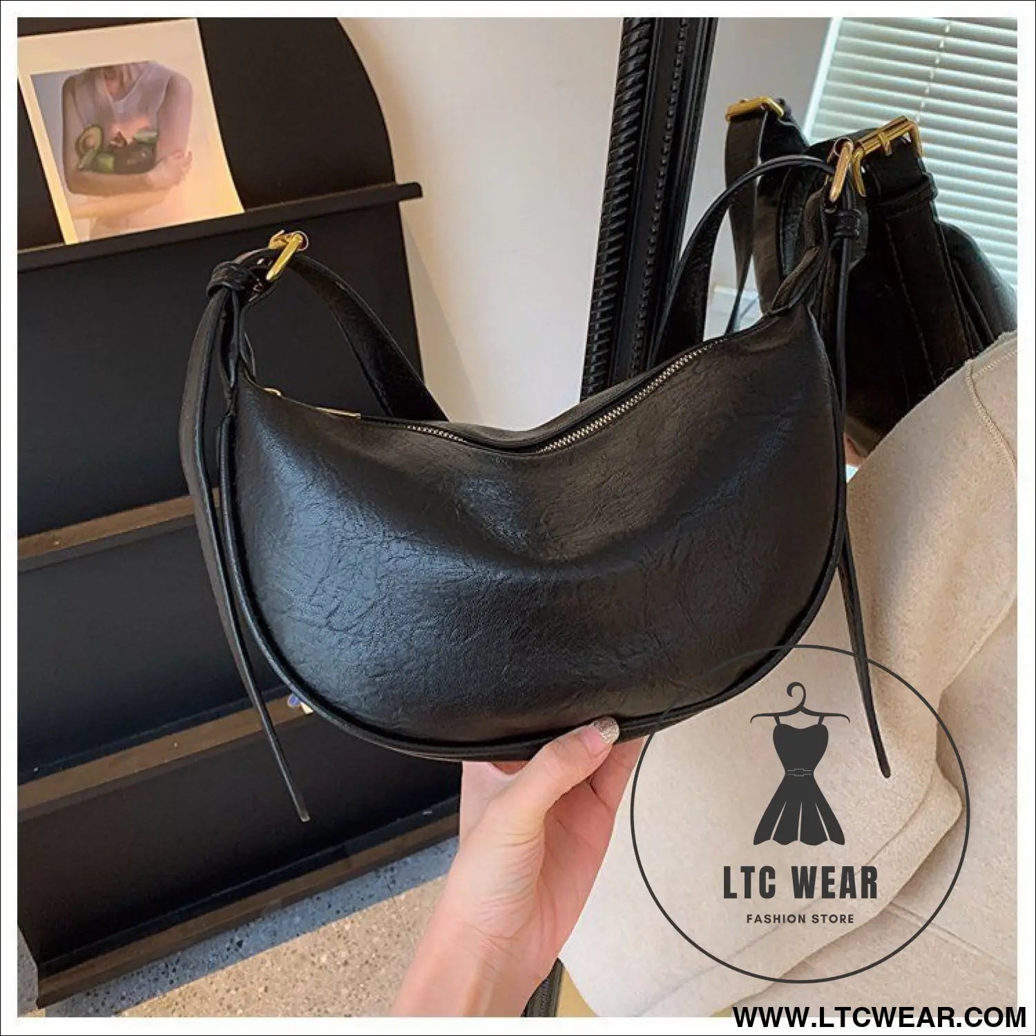 Trendy and popular shoulder bag crossbody bag dumpling bag - black