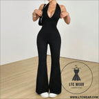 Trendy hollow back jumpsuit: chic & comfortable fit - black / s