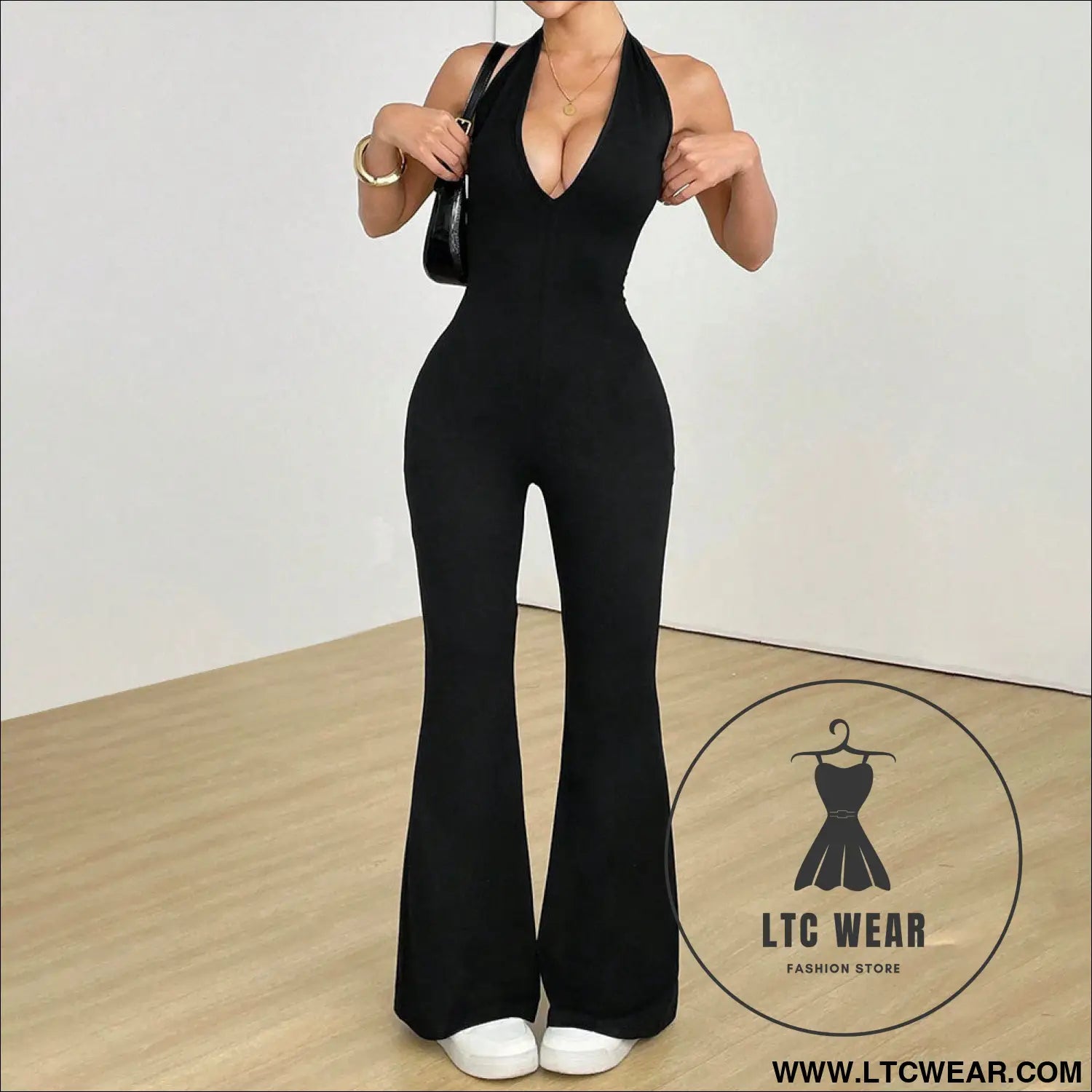 Trendy hollow back jumpsuit: chic & comfortable fit - black / s
