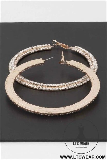 Triple Jeweled Flat Hoop Earrings