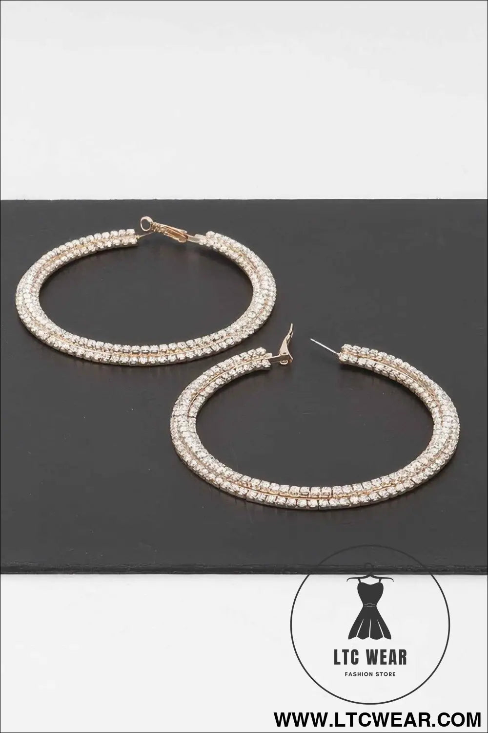 Triple Jeweled Flat Hoop Earrings