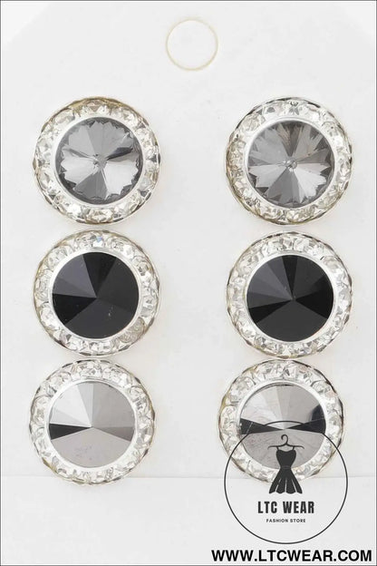 Triple Jeweled Stud Earrings Set
