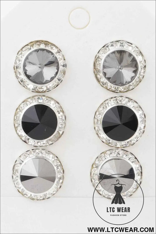 Triple Jeweled Stud Earrings Set