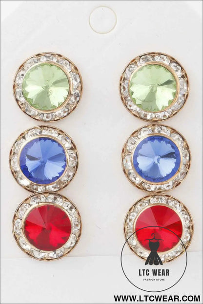 Triple Jeweled Stud Earrings Set