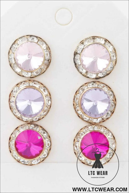 Triple Jeweled Stud Earrings Set