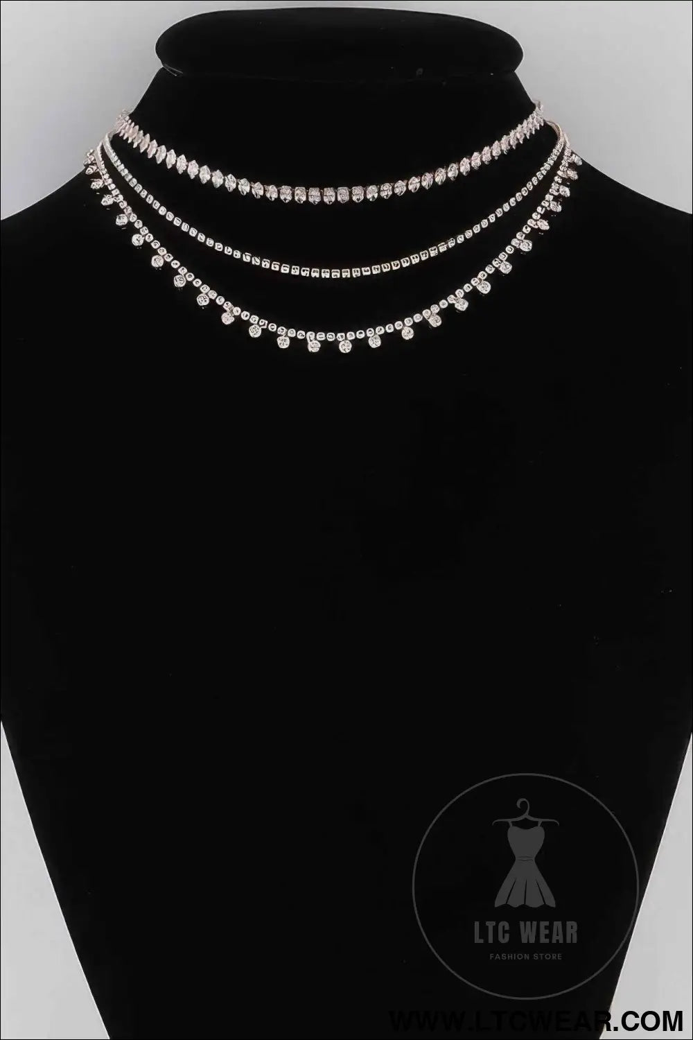 Triple Rhinestone Drop Necklace