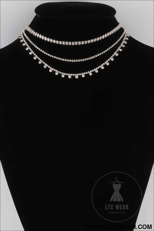 Triple Rhinestone Drop Necklace