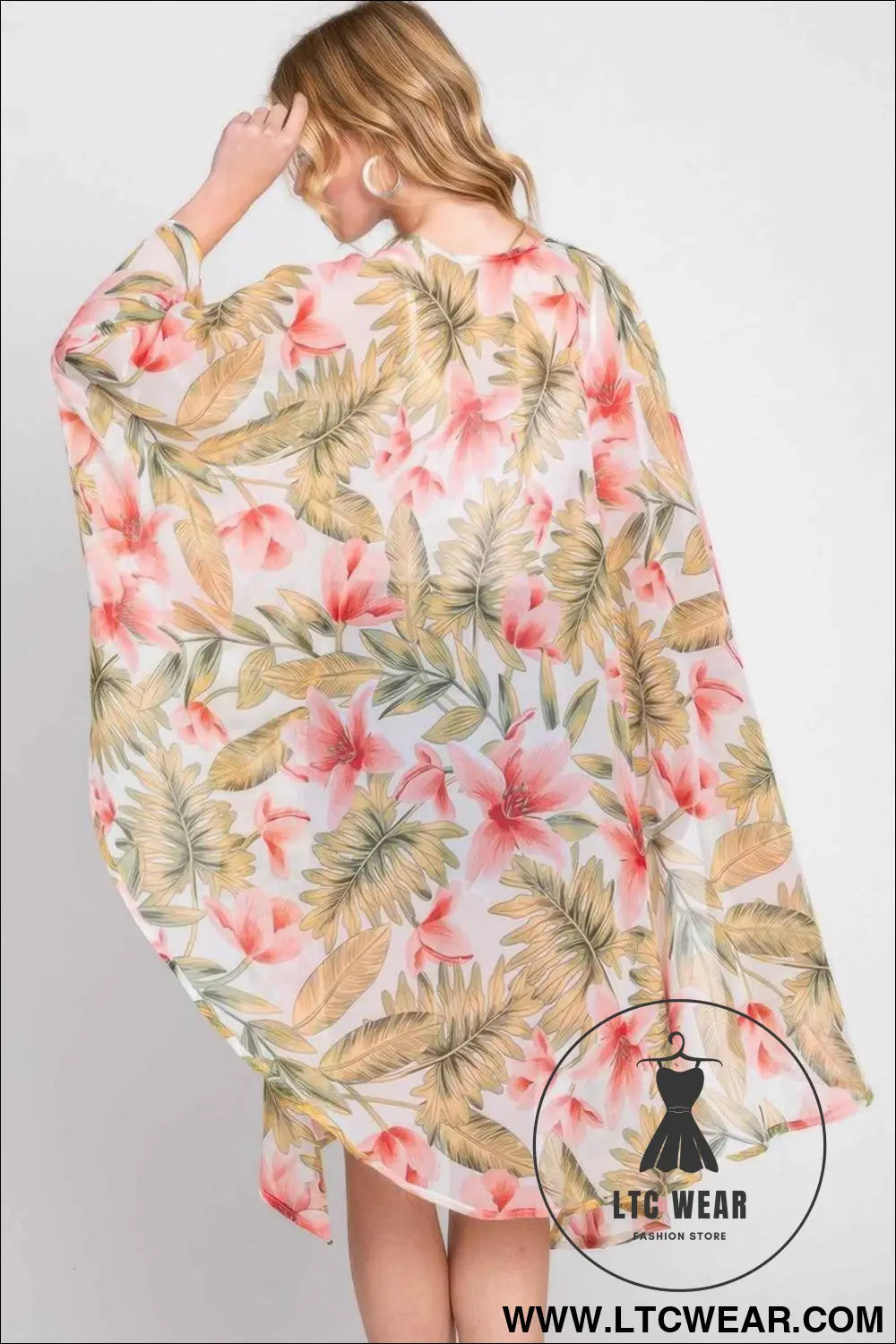 Tropical Flower Leaves Print Shawl Cover-up