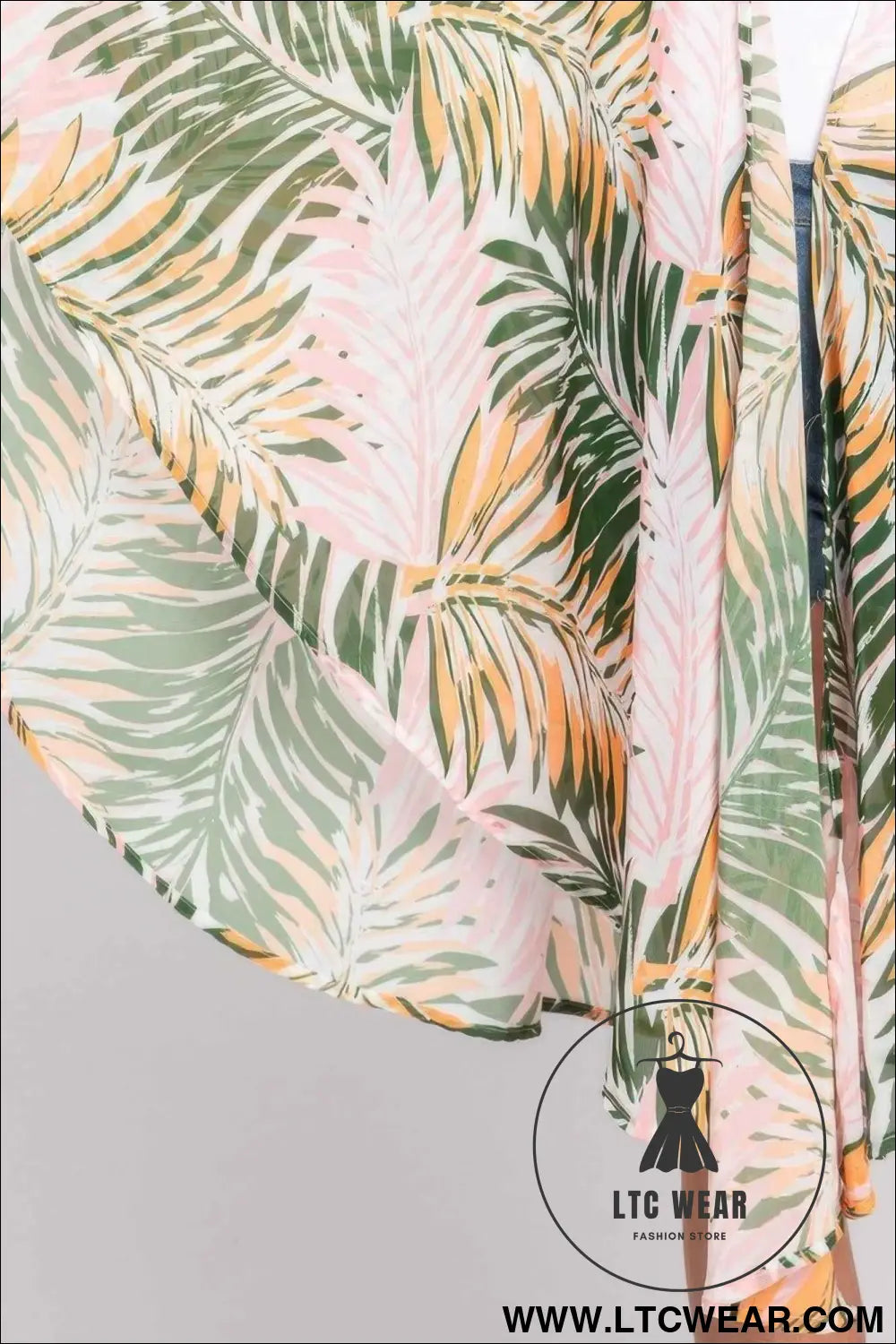 Tropical Leaves Print Shawl Cover-up