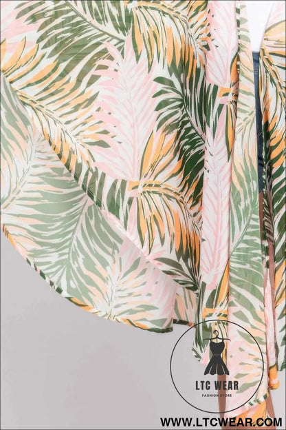 Tropical Leaves Print Shawl Cover-up