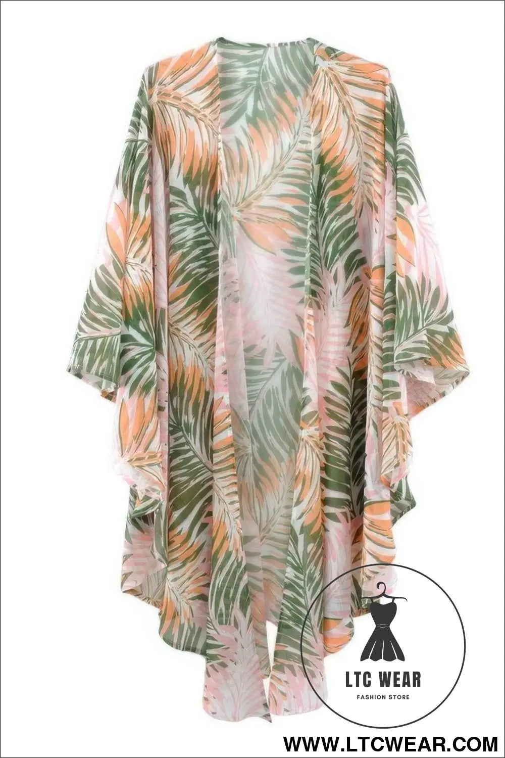 Tropical Leaves Print Shawl Cover-up