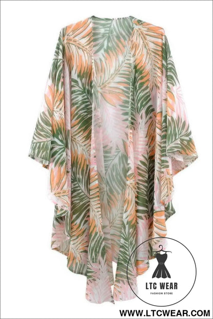 Tropical Leaves Print Shawl Cover-up
