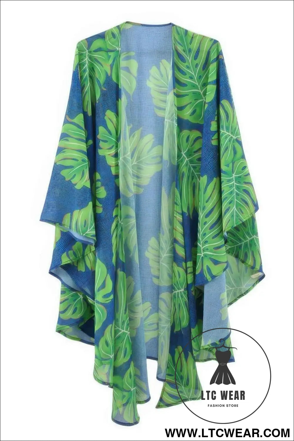 Tropical Leaves Print Shawl Cover-up