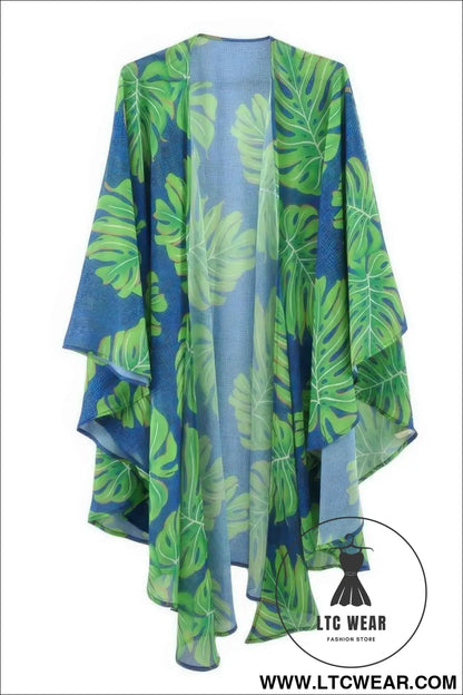Tropical Leaves Print Shawl Cover-up