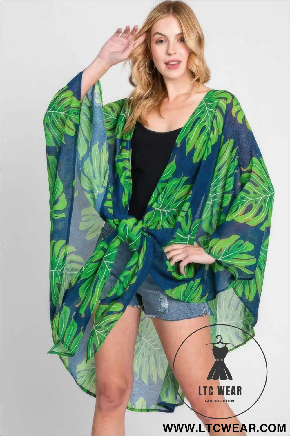 Tropical Leaves Print Shawl Cover-up