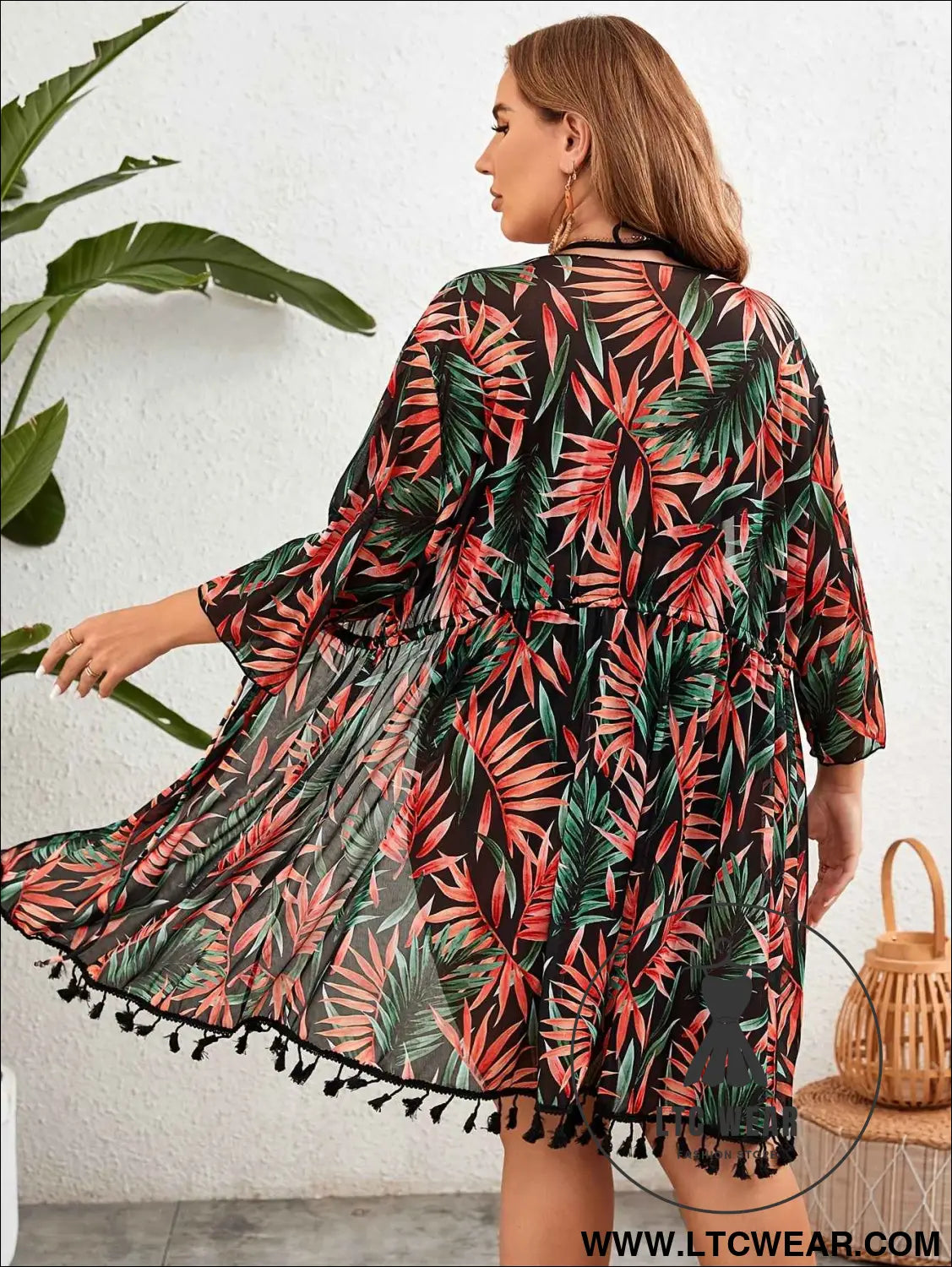 Tropical VNeck Plus Size Blouse for Chic Style