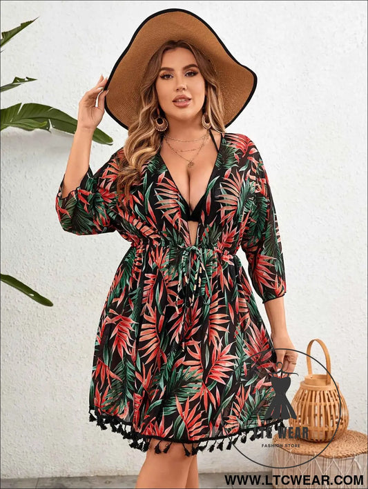 Tropical VNeck Plus Size Blouse for Chic Style