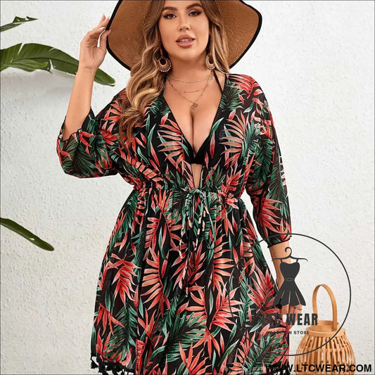 Tropical VNeck Plus Size Blouse for Chic Style