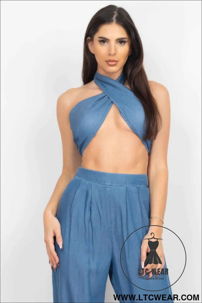 Tube Tied Top & Wide Pants Set