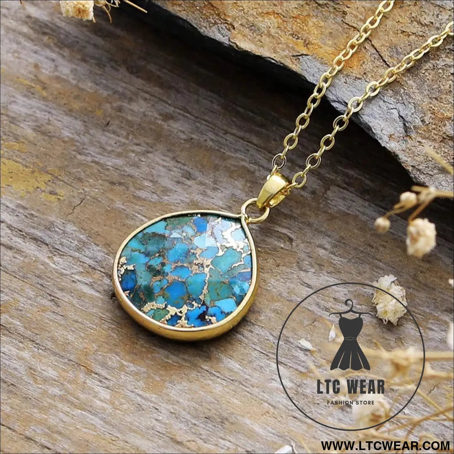 Turquoise chain pendant necklace - gold / one size