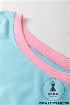 Turquoise plus size contrast trim t shirt and skort two piece set - plus size loungewear