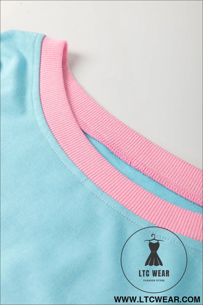 Turquoise plus size contrast trim t shirt and skort two piece set - plus size loungewear