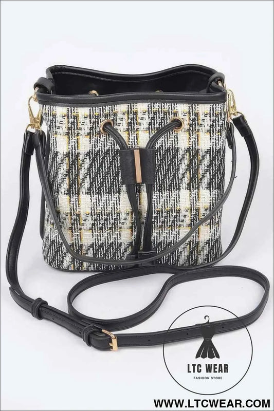 Tweed Plaid Bucket Bag for Stylish Versatility