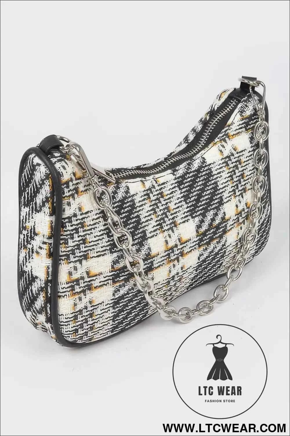 Tweed Plaid Shoulder Bag with Airpod Purse for Stylish Convenience