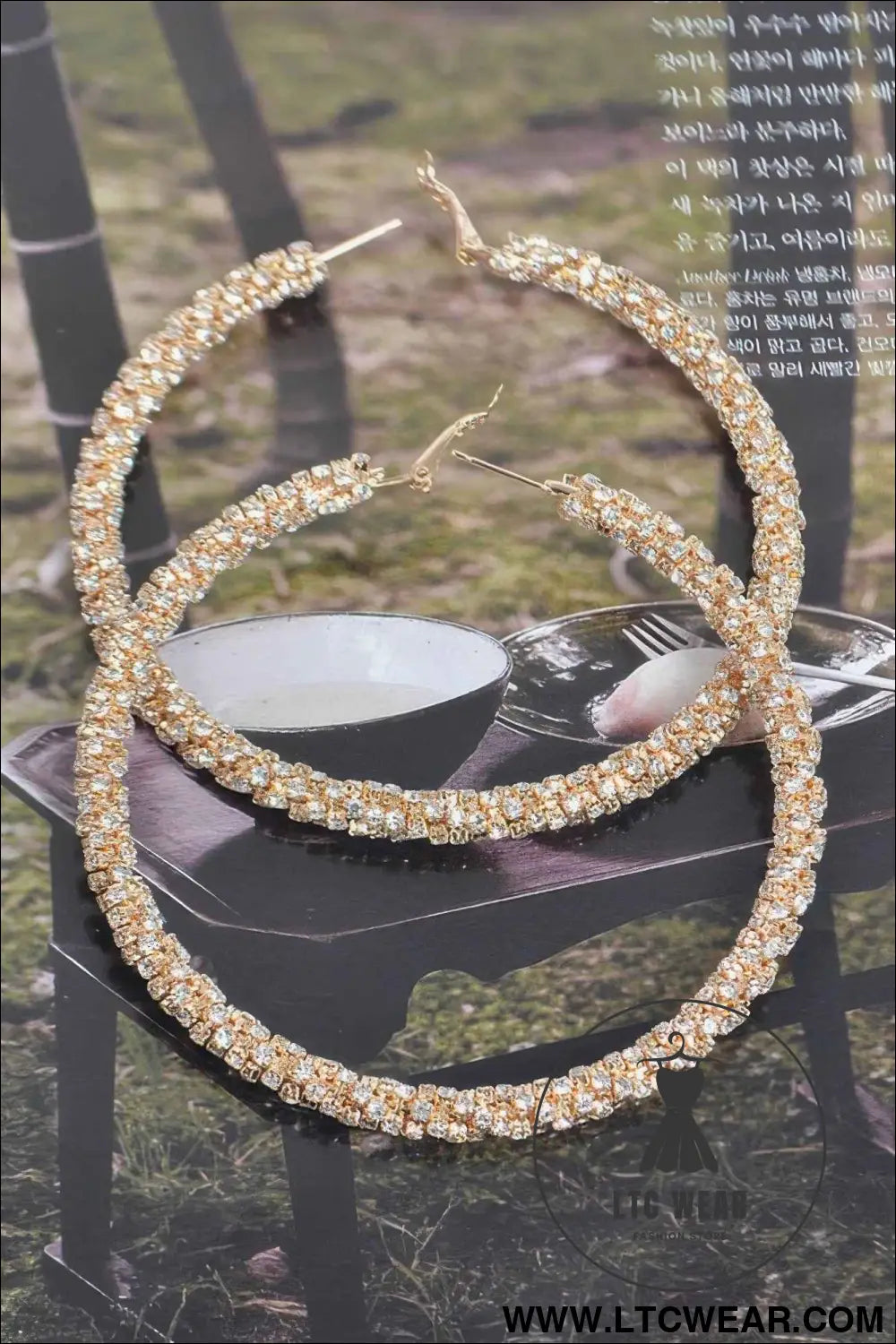 Twisted Rhinestone 80mm Hoop Earrings