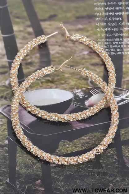 Twisted Rhinestone 80mm Hoop Earrings