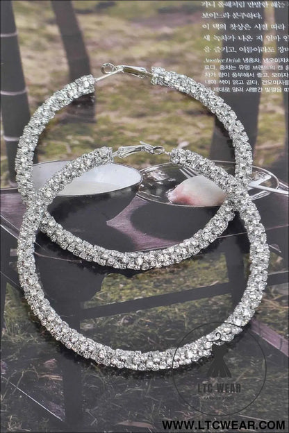 Twisted Rhinestone 80mm Hoop Earrings