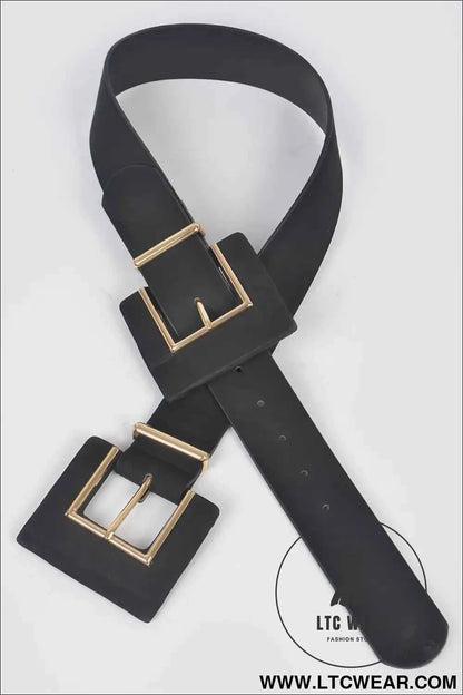 Two Buckle Faux Suede Belt